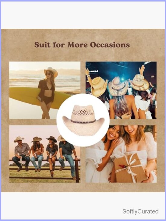 Straw Cowboy Hat Western Cowgirl Rancher Hat Unisex with Decorative Band main image 7